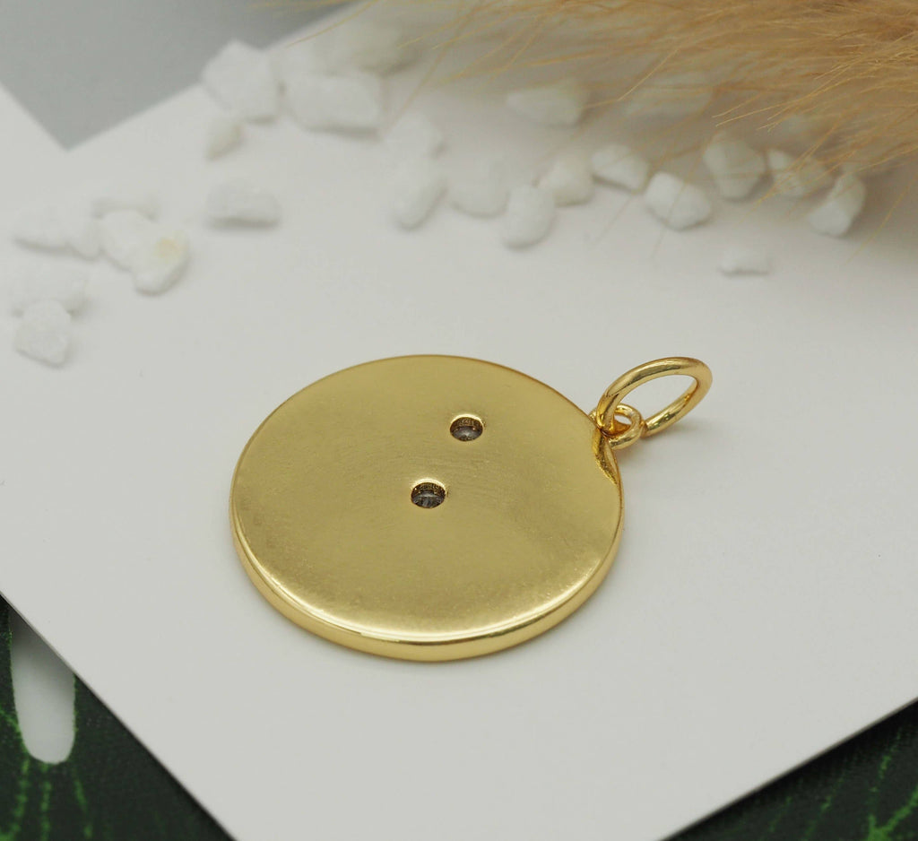 CZ Cresent Moon Star On Round Coin Charm, Sku#Z1442