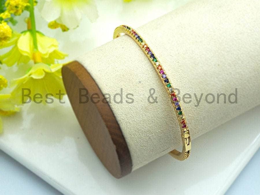 Colorful CZ Thin Bangle Bracelet, Sku#X41