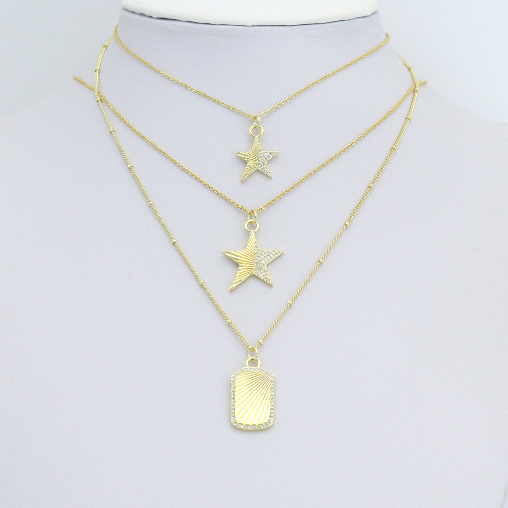 Clear CZ Radical Line Star Dogtag Rectangle Charm Pendant,Sku#LK1255