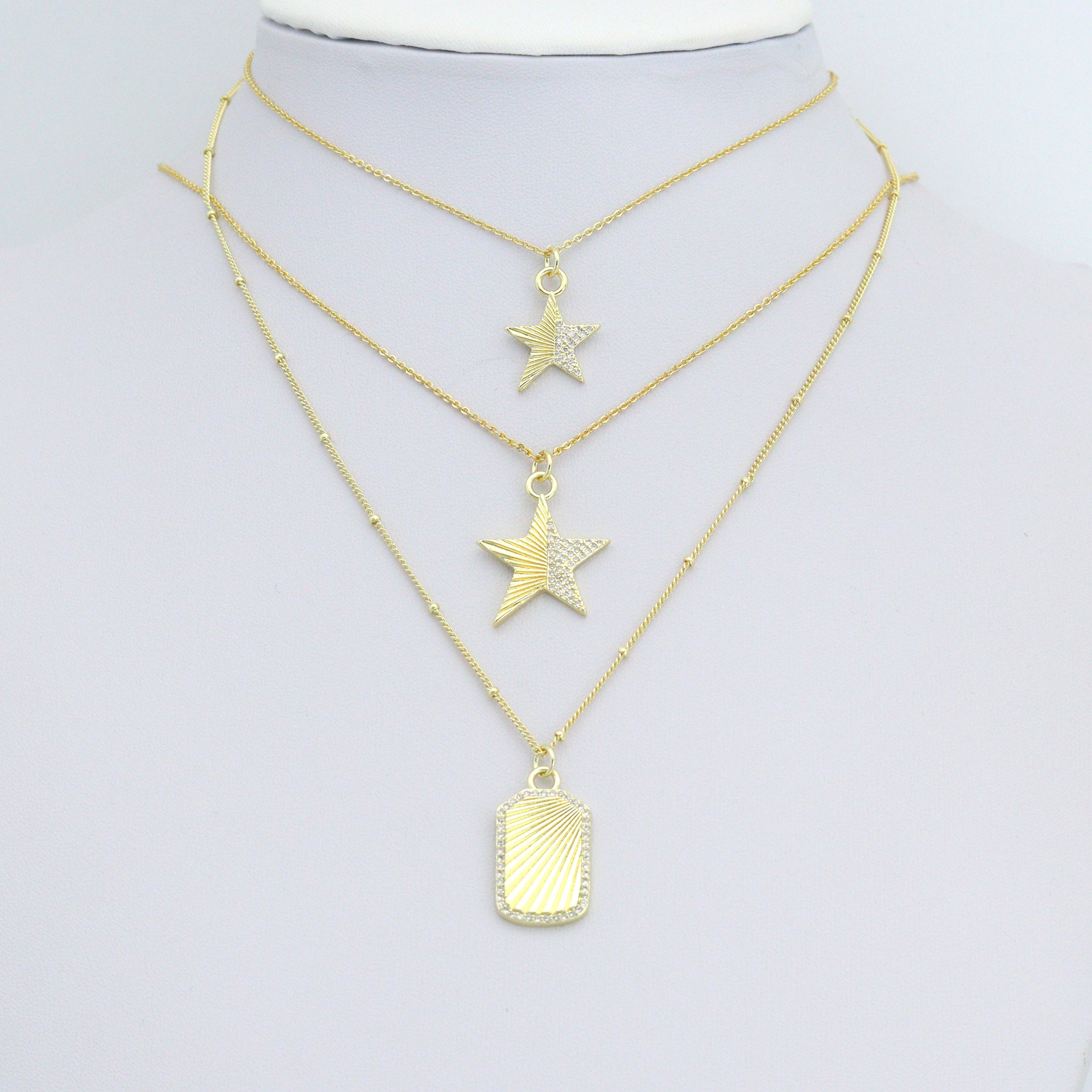Clear CZ Radical Line Star Dogtag Rectangle Charm Pendant,Sku#LK1255