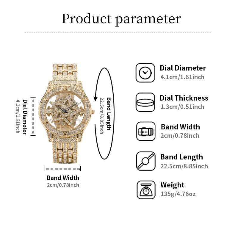 Luxury Watches for Ladies and Gentlemen Luxury round Dial Diamond-Encrusted with Rotating Star Design Quartz Watch - Fashionable Sparkling & Versatile Timeless Classic Design with Adjustment Tool Birthday Gifts