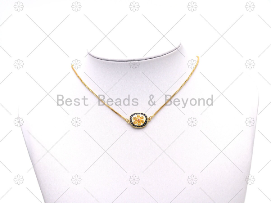 Colorful Enamel Flower On Oval Shape Connector,18K Gold Filled CZ Micro Pave Flower Charm, Necklace Bracelet Charm Pendant, Sku#Y561