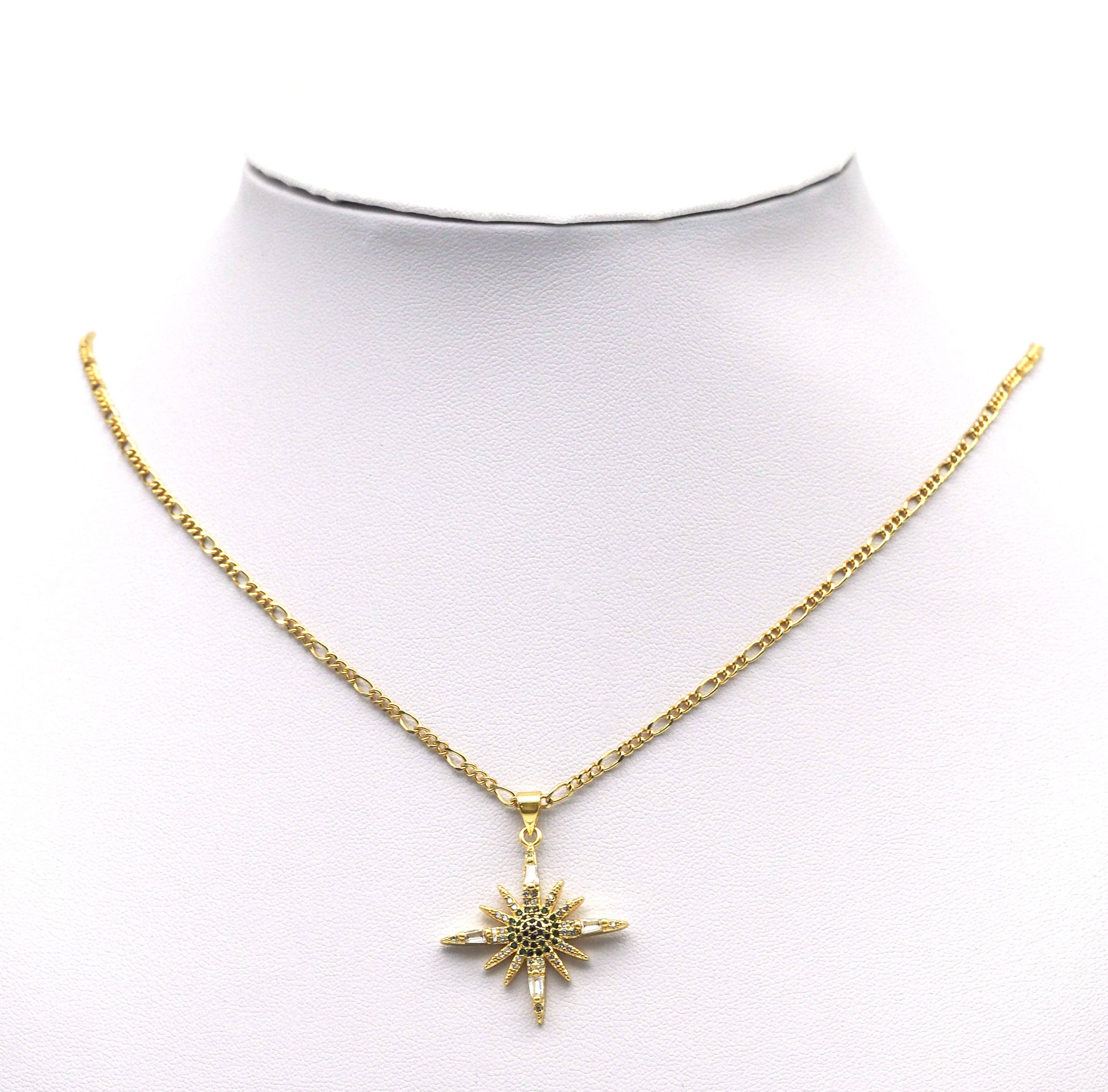 Gold Green CZ North Star Charm, Sku#LK661