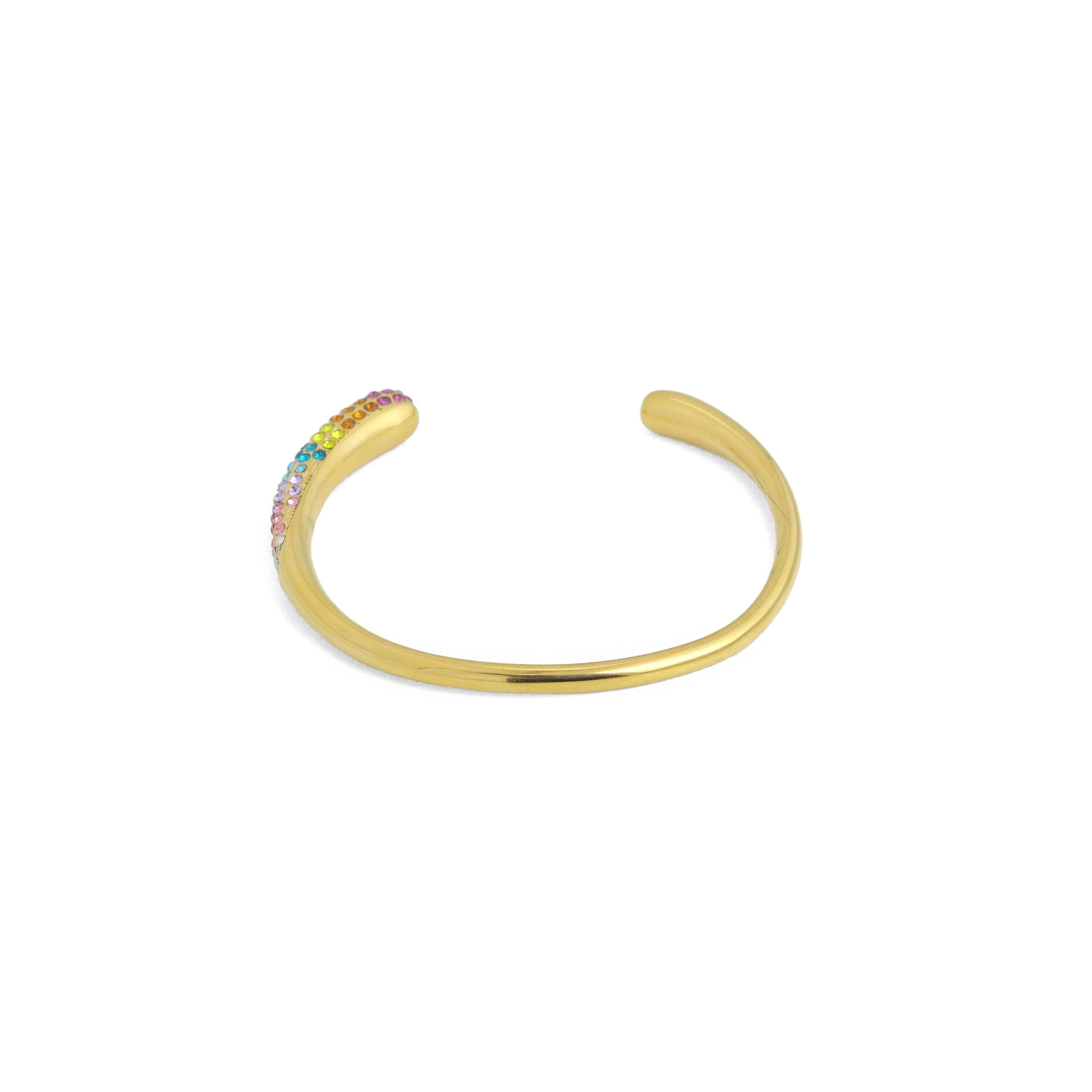 Gold White Pearl Colorful CZ Bangle Adjustable Bracelet, Sku#O126