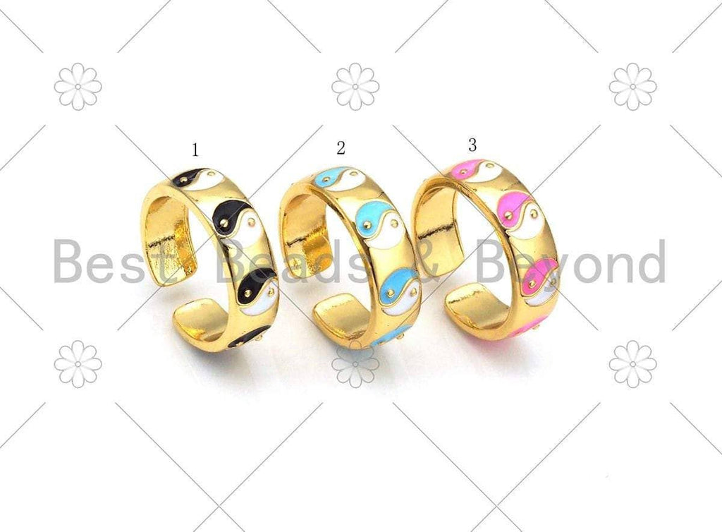 Colorful Enamel Yinyang On Round Adjustable Ring, Sku#FH177