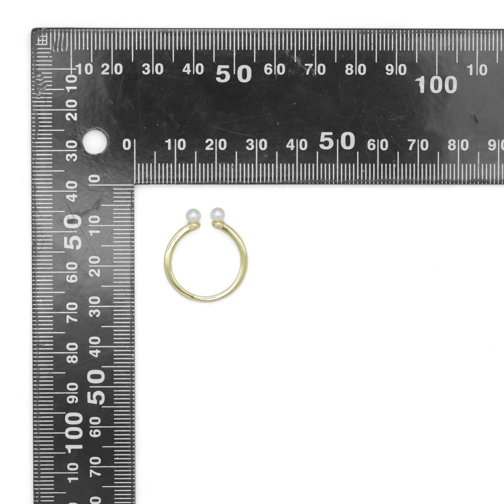 Gold Silver Two Pearl Thin Adjustable Ring, Sku#LX754