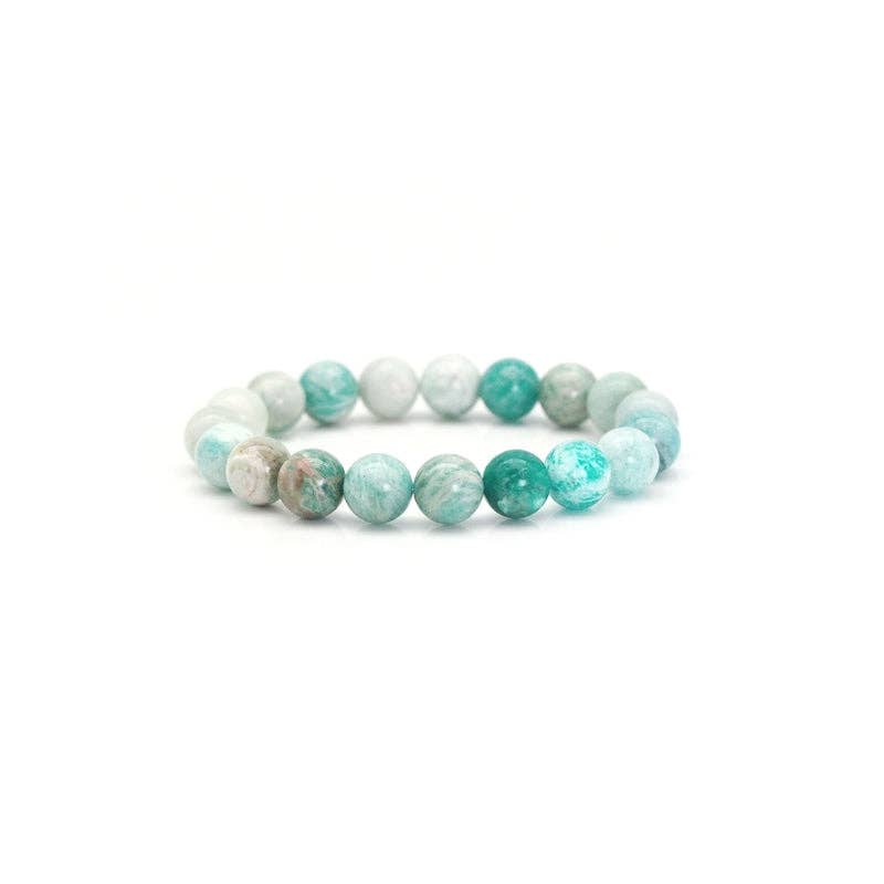 Genuine Amazonite Round Smooth Stretchy Bracelet, Sku#EF407