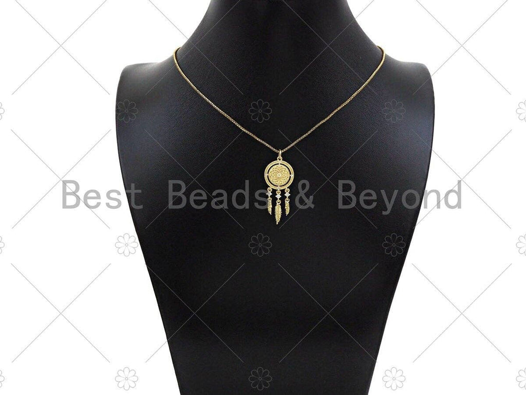 CZ Micro Pave Disc With Feather Shape Pendant Charm,Sku#F1357C