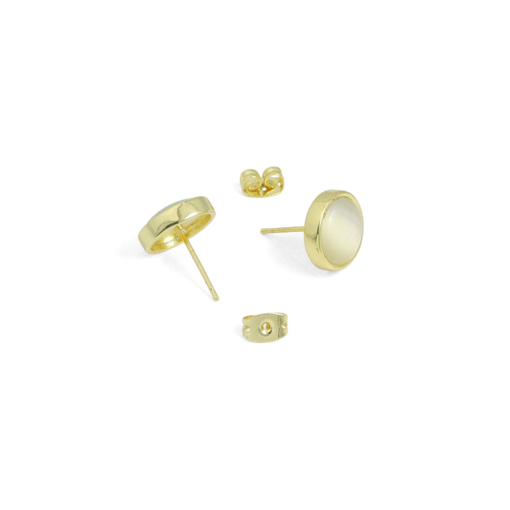 Gold Silver Moonstone Stud Earrings, Sku#LX786