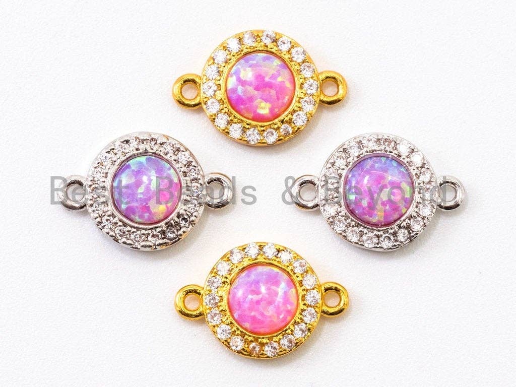 CZ Micro Pave Round connector/Link Finding, Pink Opal, CZ micro paved ,Cubic Zirconia CZ Connector, 9x13mm, sku#A69