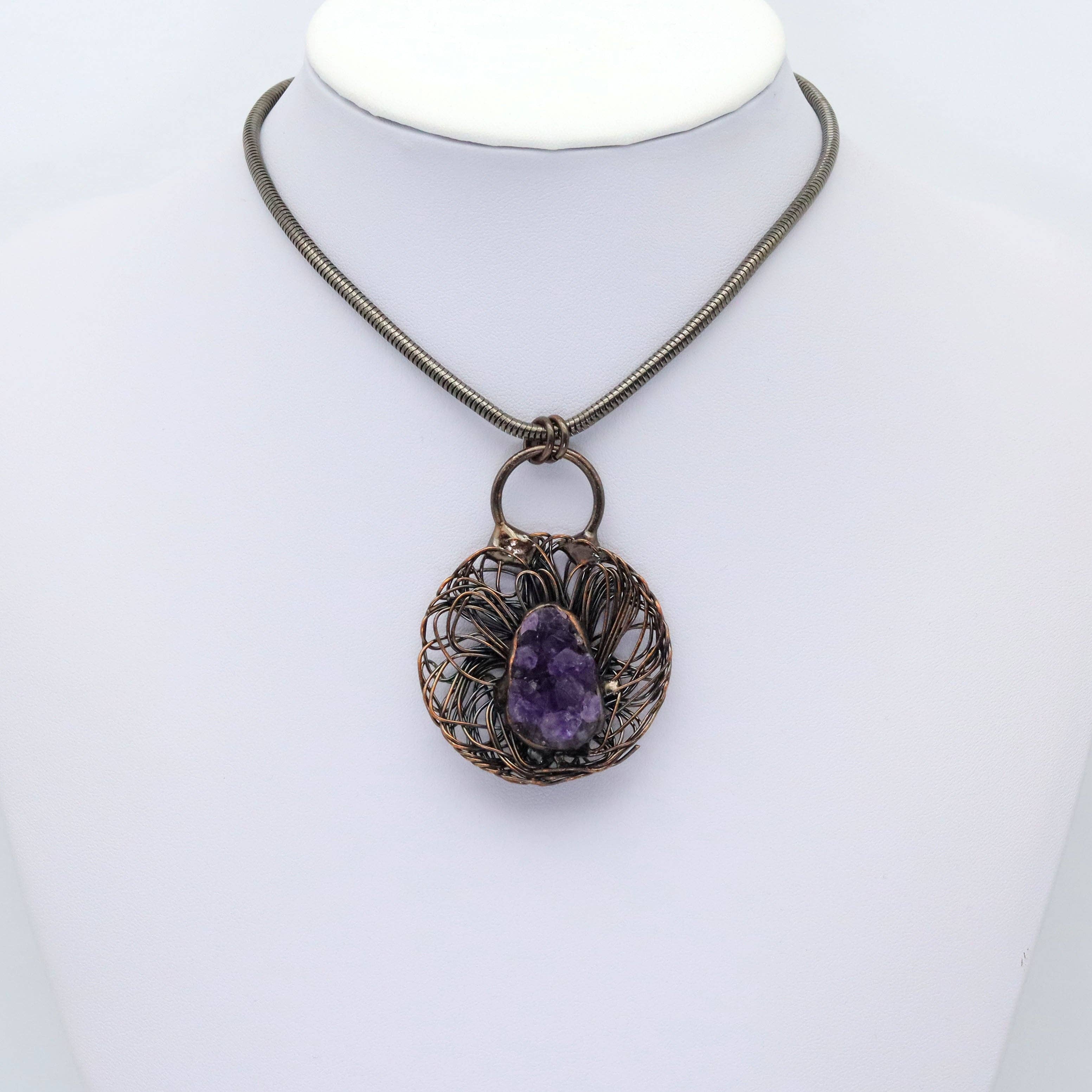 Natural Amethyst Copper Wired Flower Pendant, sku# YT45