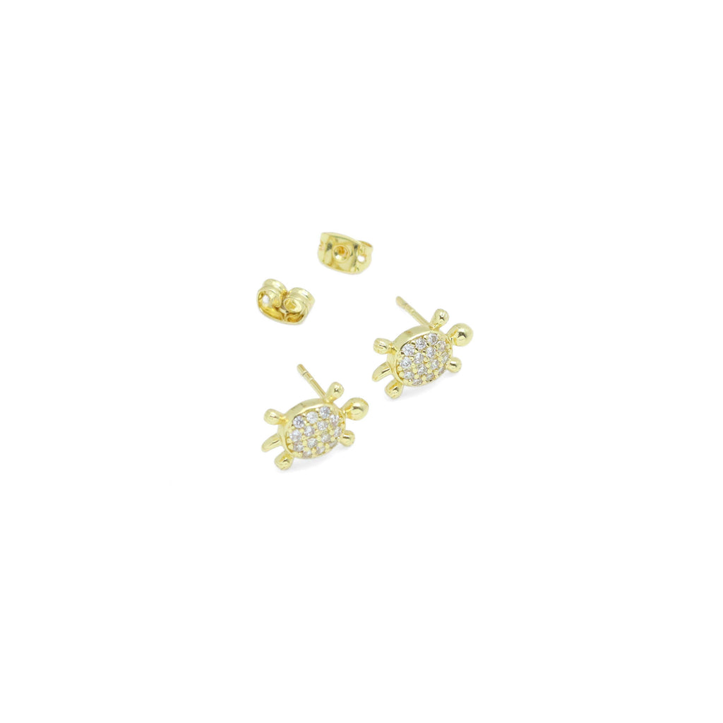 Gold Silver CZ Cute Turtle Stud Earrings, Sku#A296