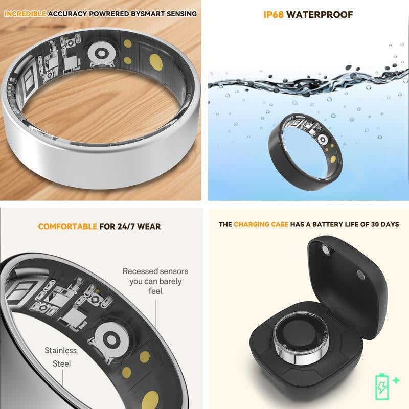 Smart Health Ring Fitness Tracker for Women Men Heart Rate Sleep Monitoring Step Counting IP68 Waterproof Activity Ring Compatible with Ios Android No Subscription