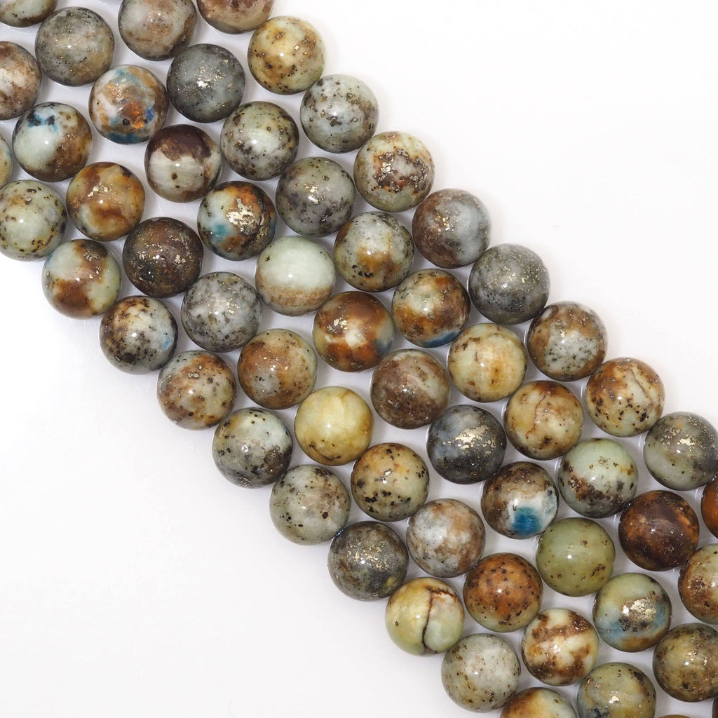 Genuine Brown Blue Azurite, 8m/10mm Round Smooth Beads, Sku#U1625