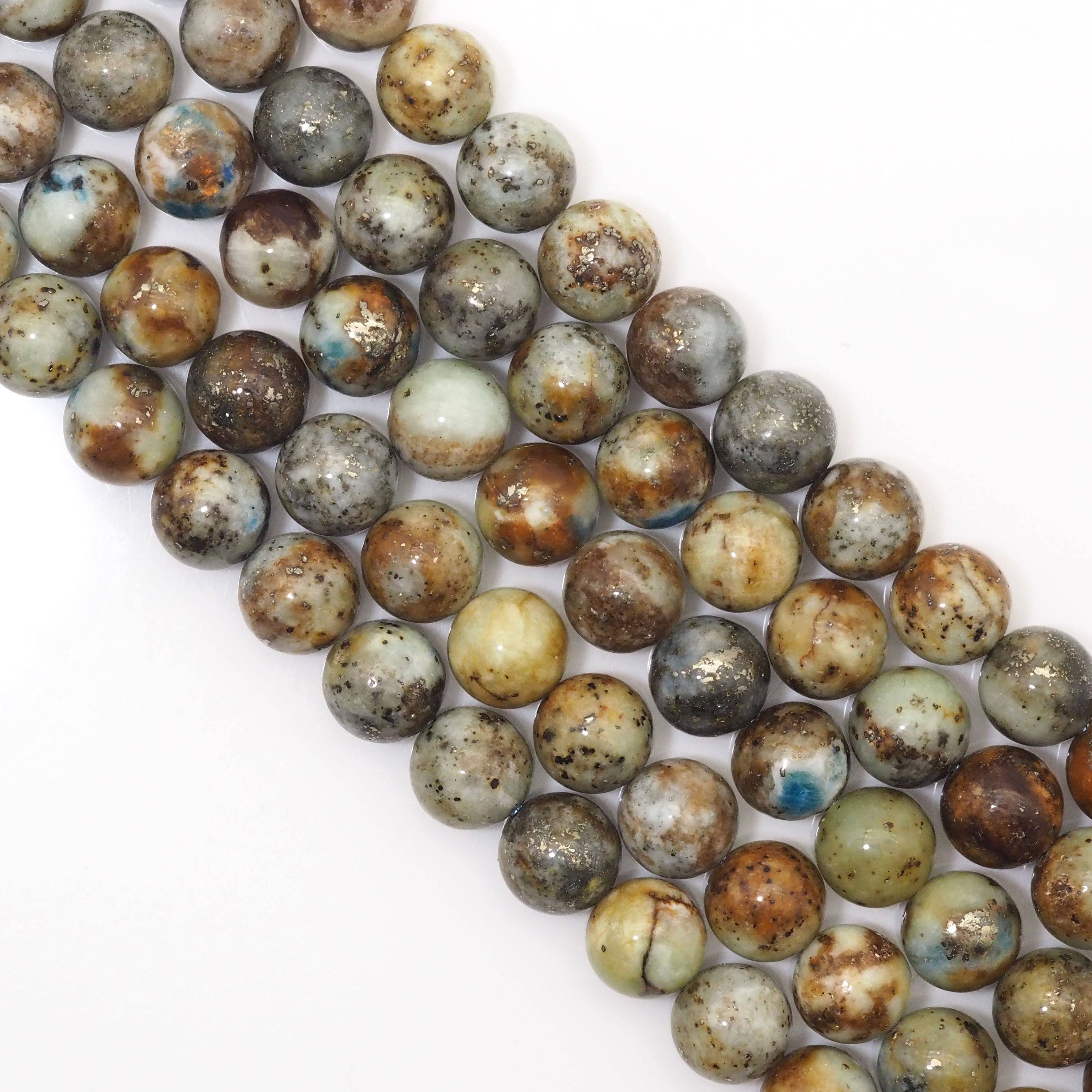 Genuine Brown Blue Azurite, 8m/10mm Round Smooth Beads, Sku#U1625