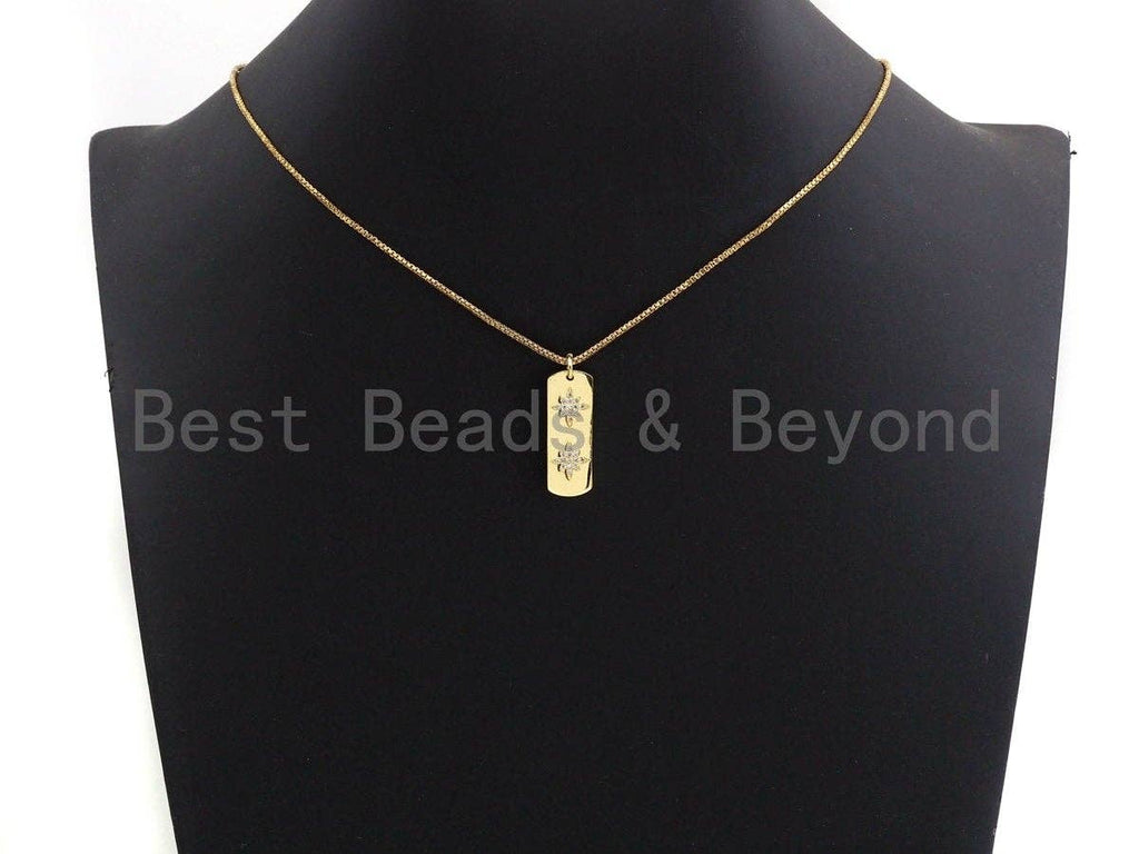 CZ Micro Pave Double North Star On Long Bar Pendant, Cubic Zirconia Strip Pendant, Micro pave Star pendant, 9x26mm, sku#Z769