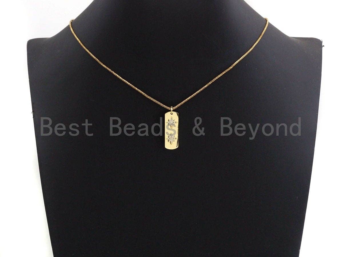 CZ Micro Pave Double North Star On Long Bar Pendant, Cubic Zirconia Strip Pendant, Micro pave Star pendant, 9x26mm, sku#Z769