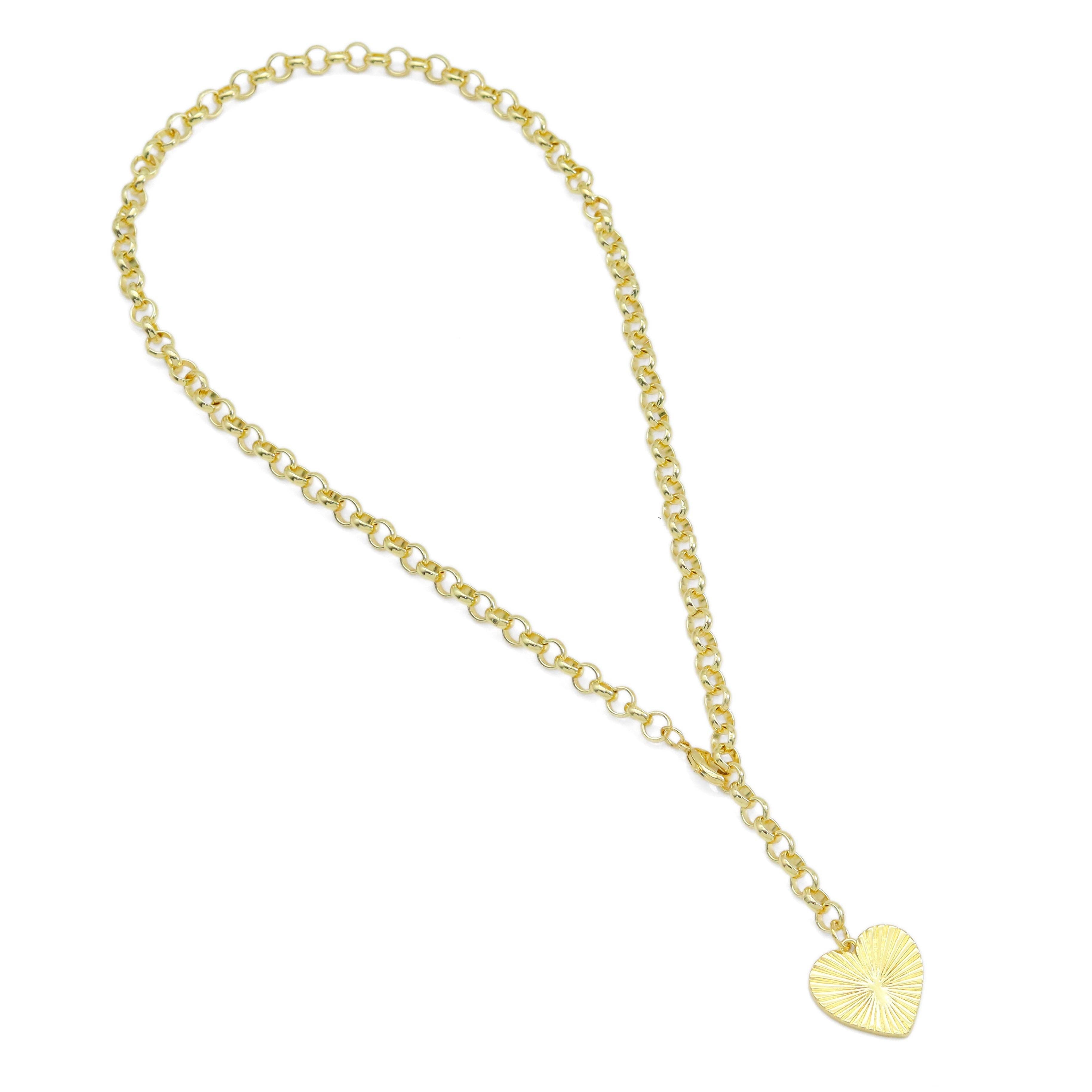 Gold Rolo Chain Heart Pendant Necklace, Sku#EF530