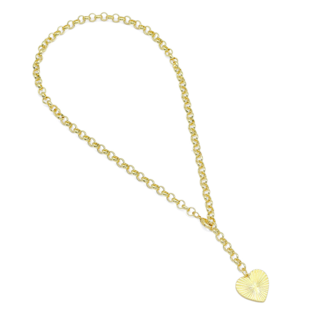Gold Rolo Chain Heart Pendant Necklace, Sku#EF530