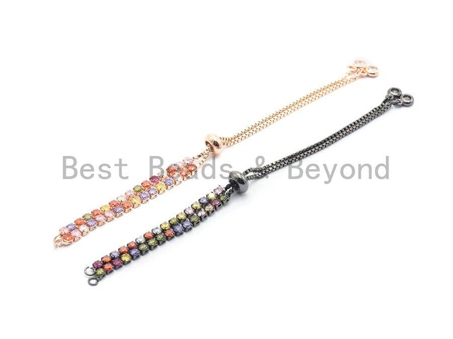 Bracelet réglable coulissant avec oxyde de zirconium arc-en-ciel, apprêts connecteurs, Réf#A97