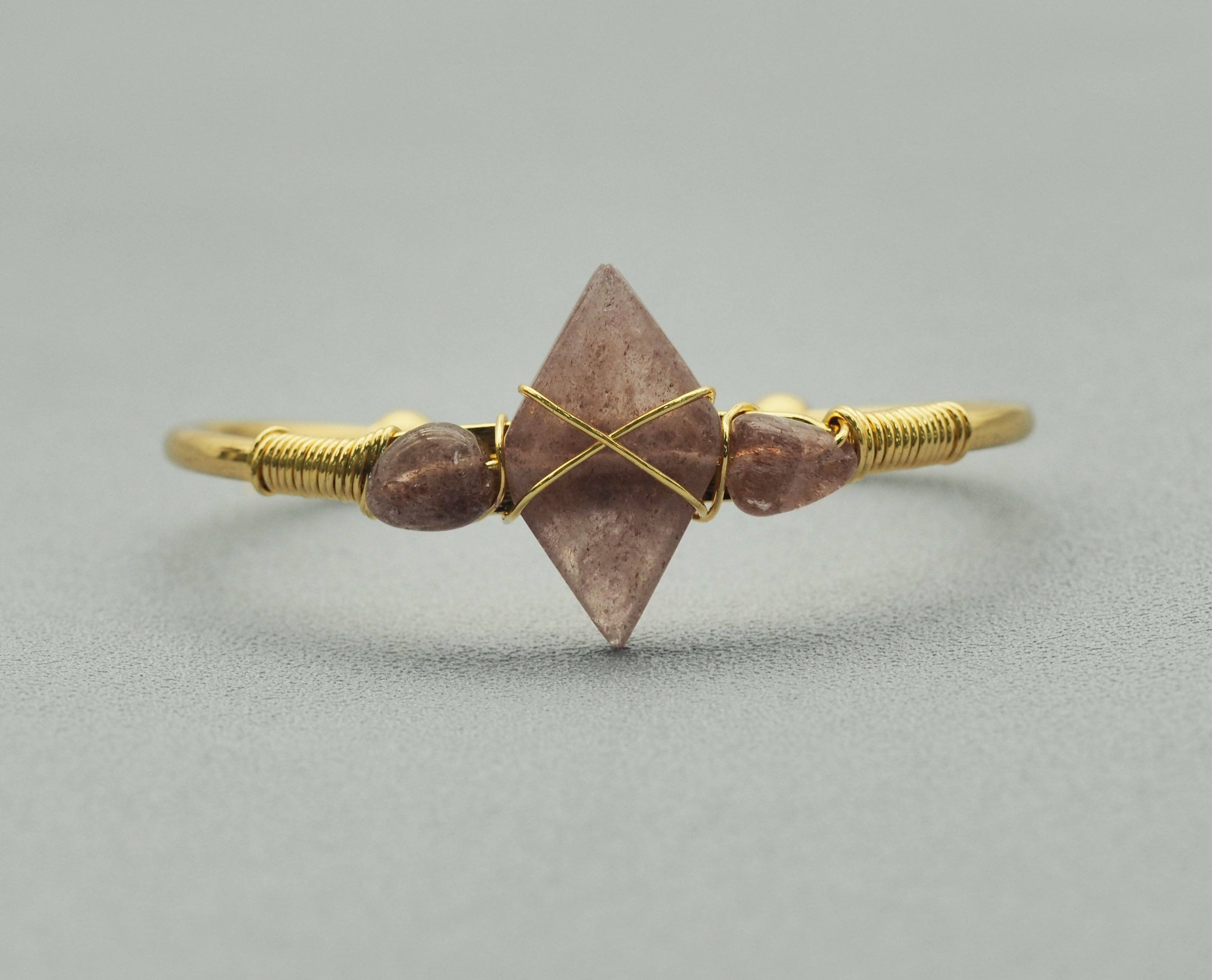 Natural Gemstone Wire Wrapped Gold Cuff Bracelet, SKU#LY26