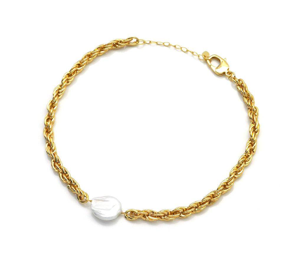 Gold Rope chain Pearl necklace, sku#EF267