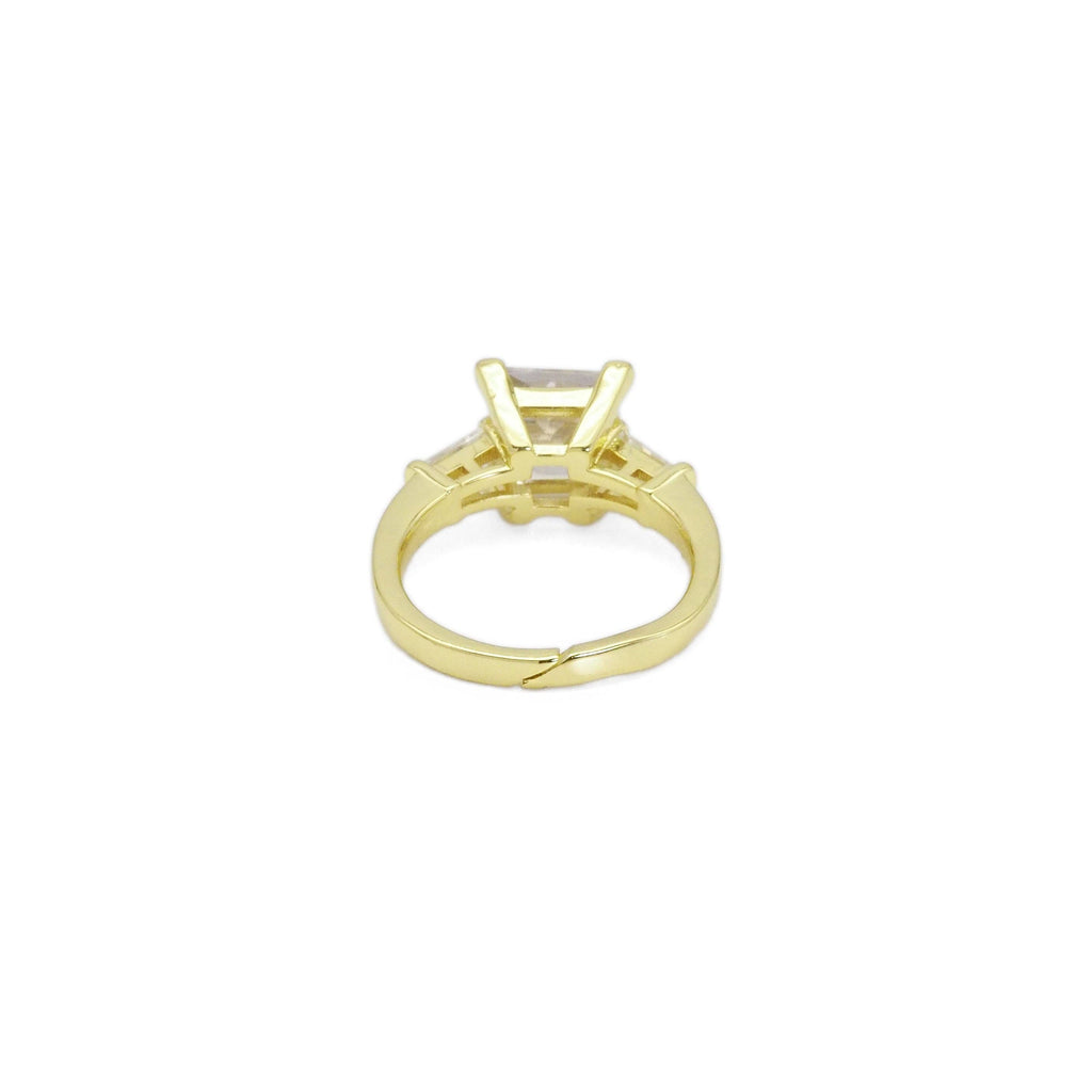 Gold Silver Clear Square CZ Adjustable Ring, Sku#A112