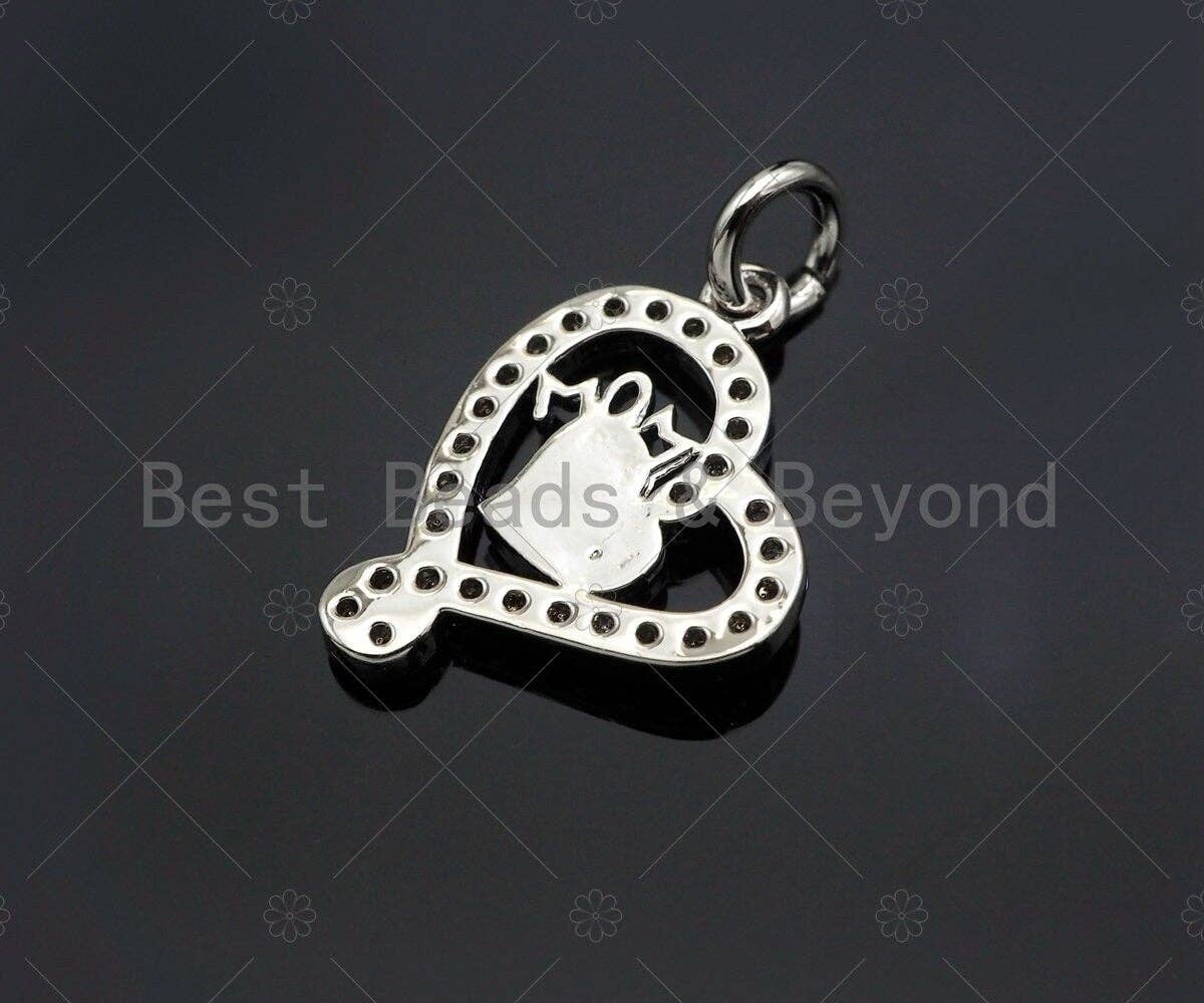 CZ Micro Pave Pink Enamel Mom Heart Shape Pendant, Sku#L500
