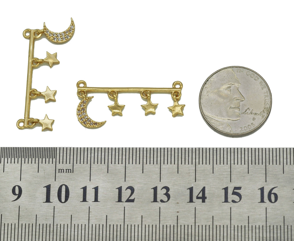 CZ Crescent Moon Star Connector Charm, Sku#L665