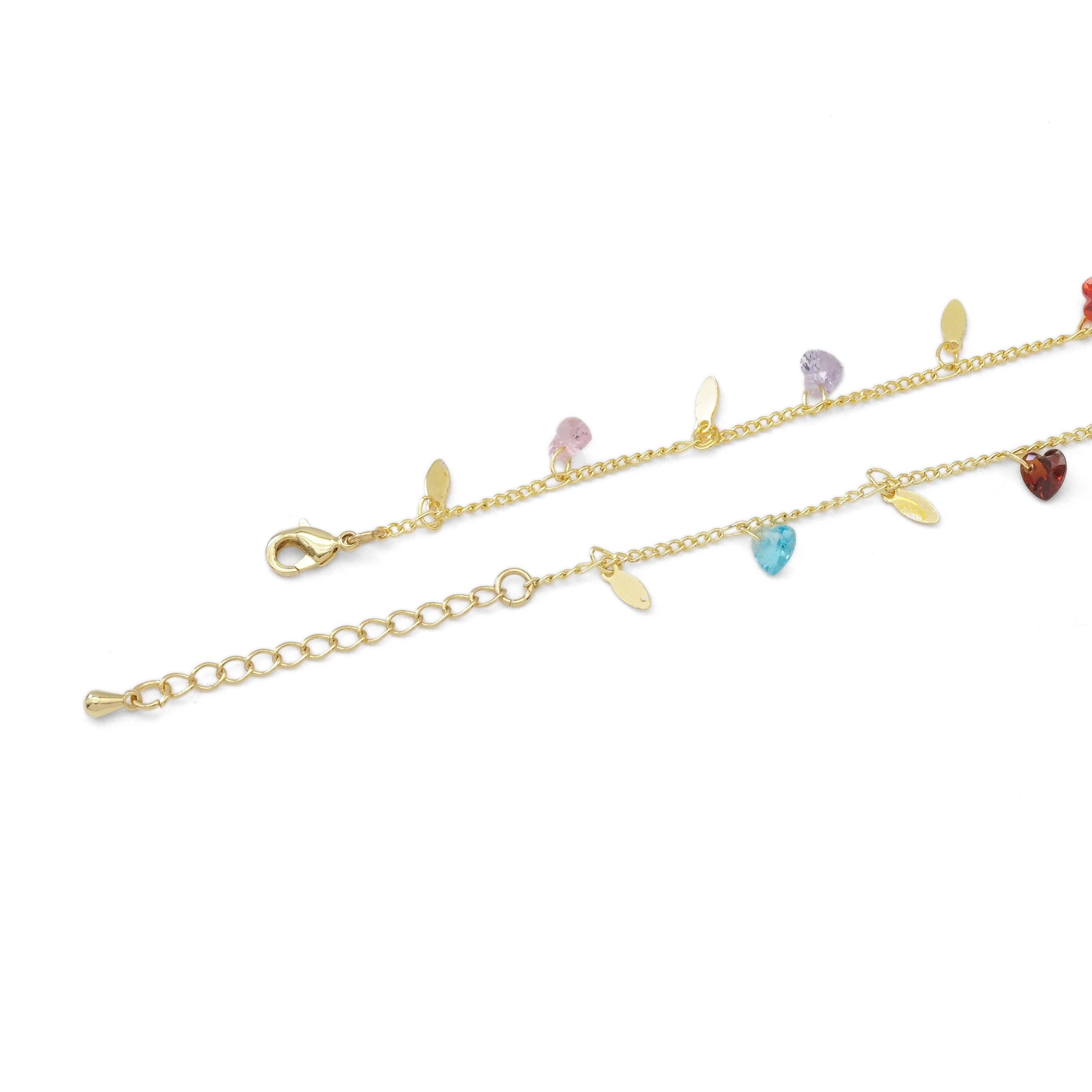 Multicolor Heart Link Chain Adjustable Necklace, Sku#EF356