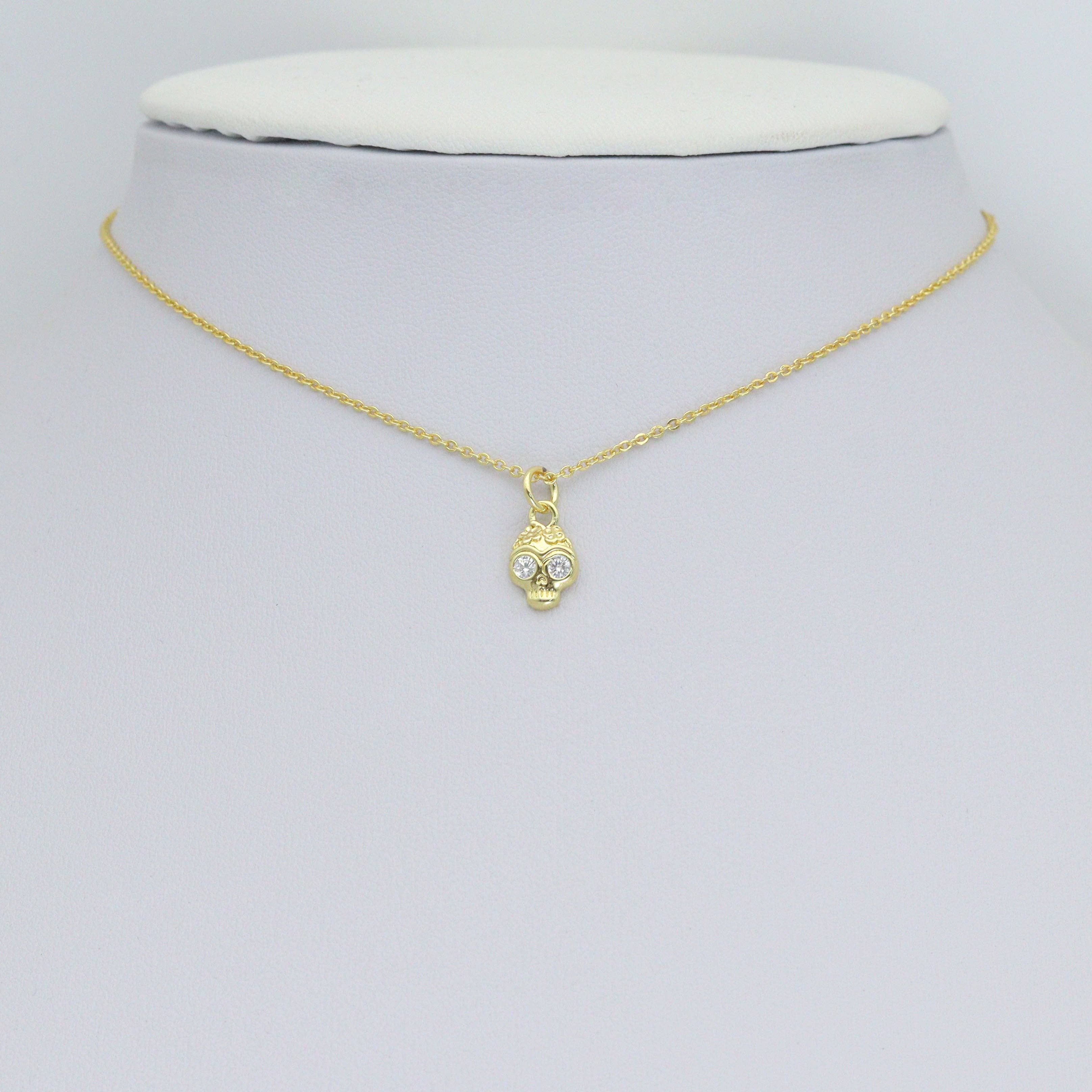 Cute CZ Skull Head Charm Pendant, Sku#LK1155