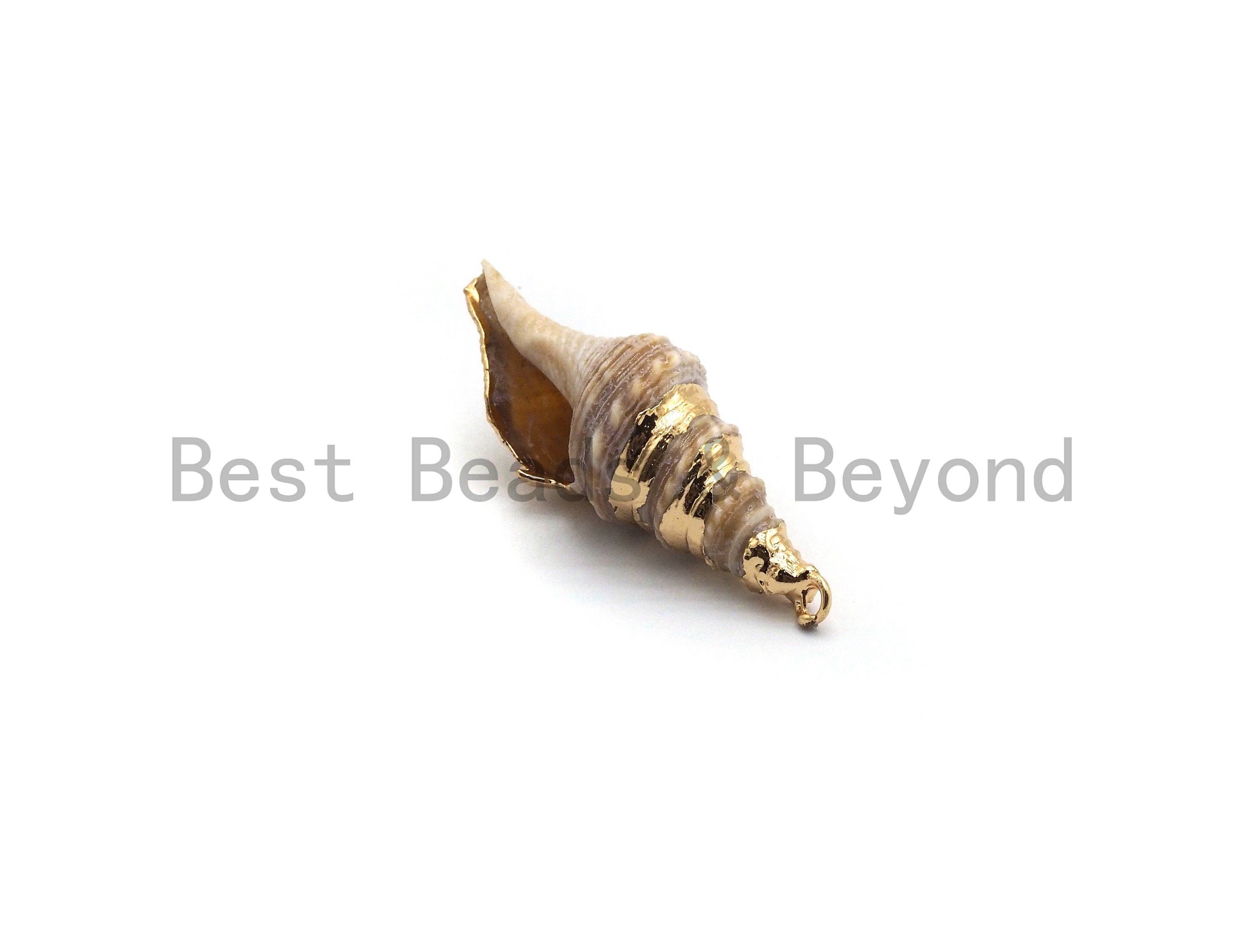 Gold plated Conch Shell Pendant, Shell Jewelry, Beach Jewelry, Necklace Pendant,16x49mm Shell Pendant/Charm,sku#V35