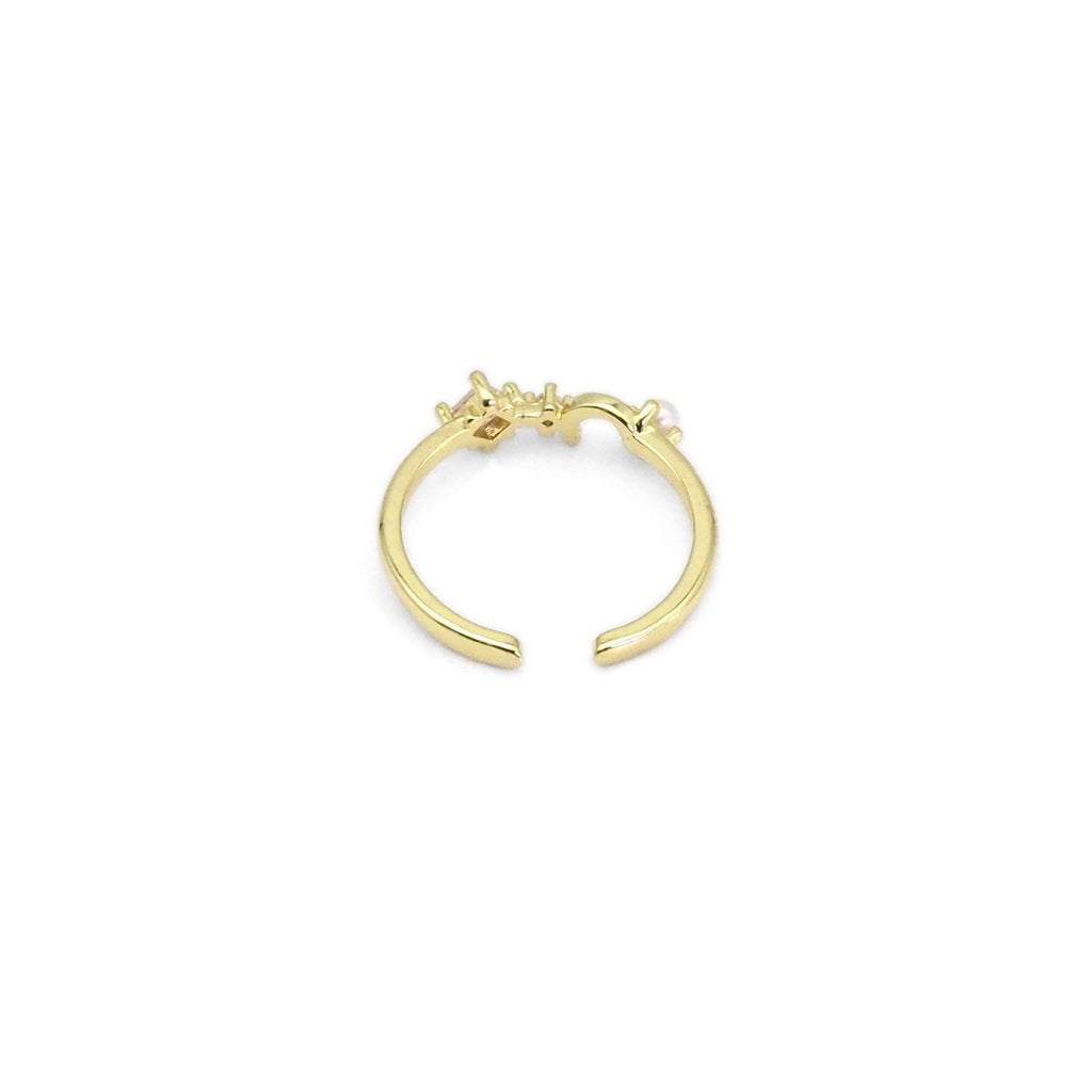 Gold CZ Moon Star Adjustable Ring, Sku#LD451