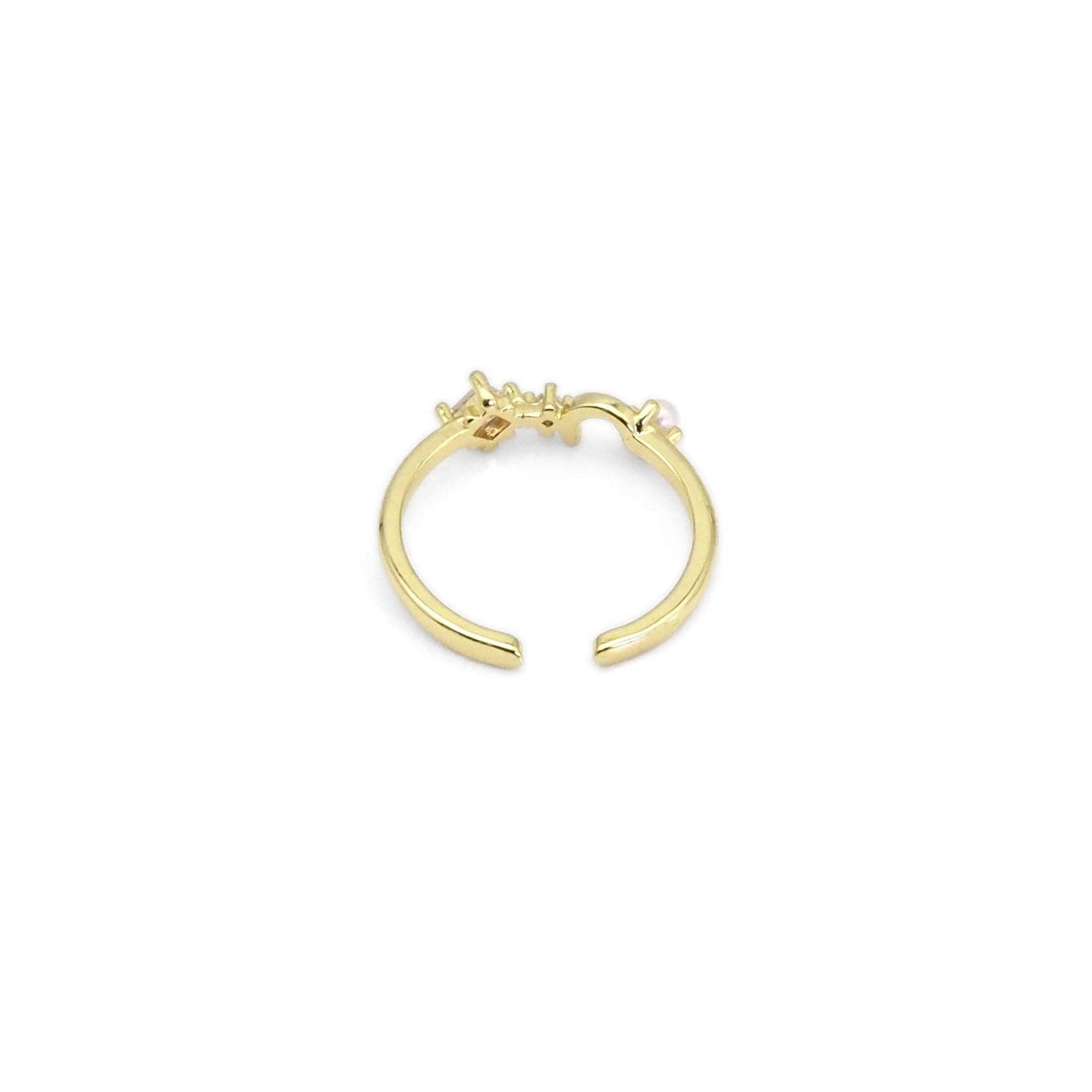 Gold CZ Moon Star Adjustable Ring, Sku#LD451