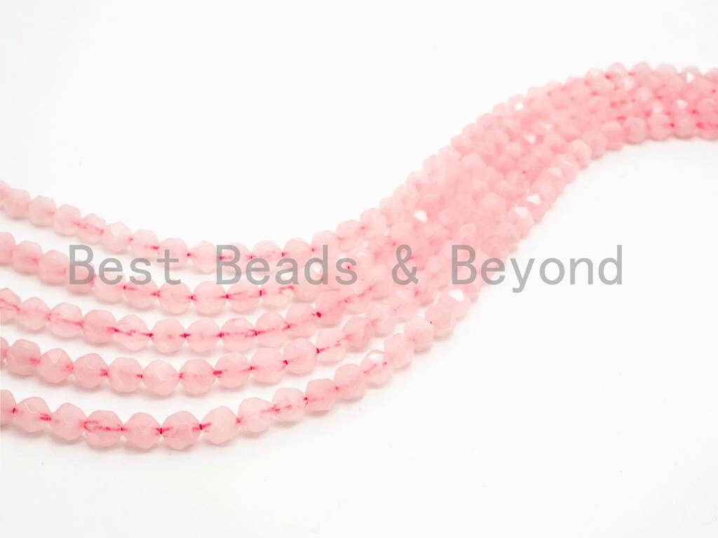 High Quality Natural Rose Quartz Diamond Cut Faceted Beads, 6mm/8mm/10mm/12mm beads, Gemstone Beads, 15.5inch strand, SKU#U93