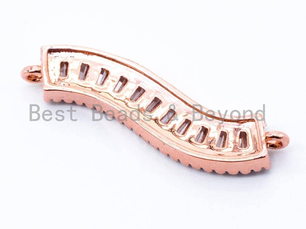 CZ Micro Pave Wavy Connector with Turquoise Edge, Pave Earring/Bracelet/Necklace Charm, 6x30mm,1pc, sku#E168