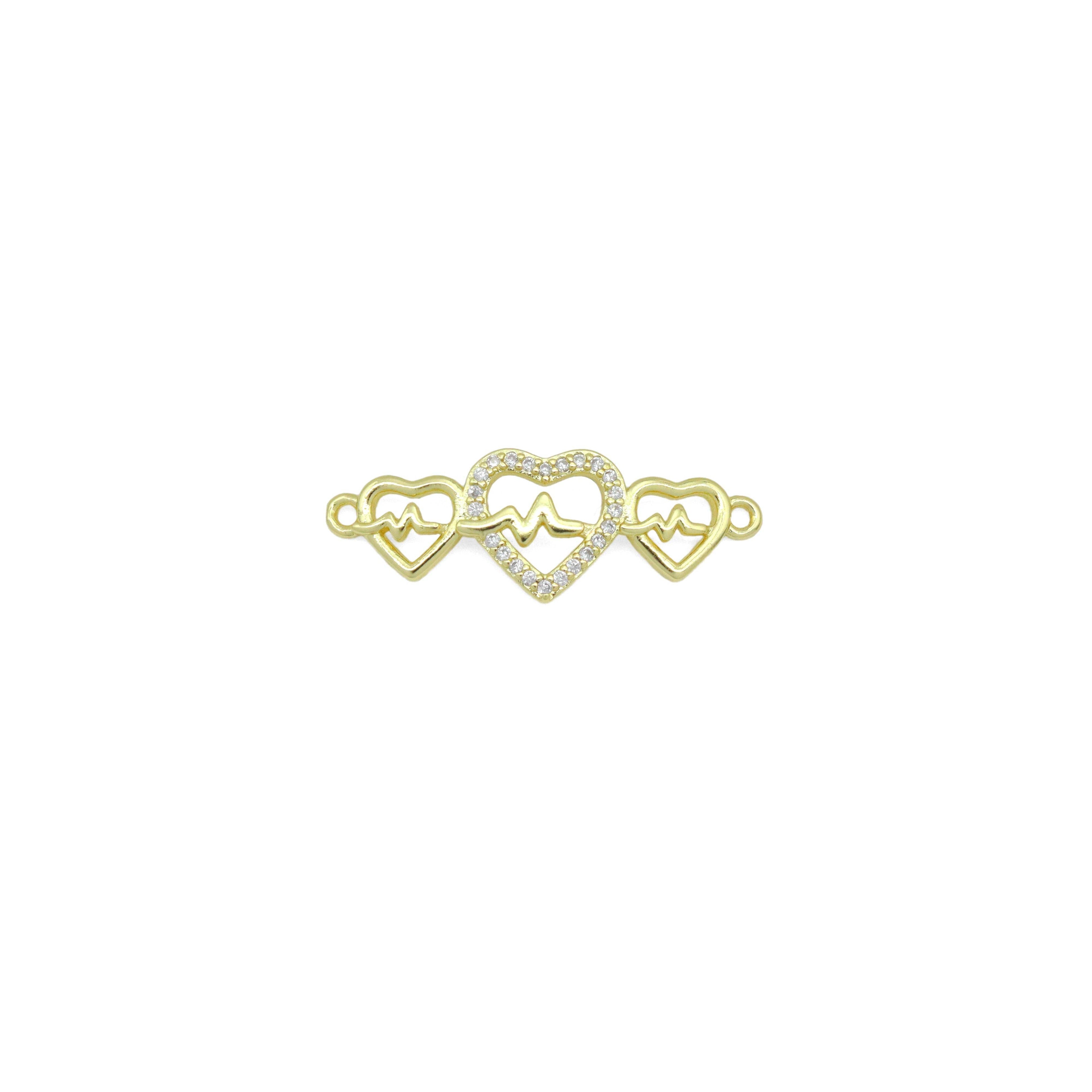 Triple Electrical Heart Charm connector, Sku#LK1064