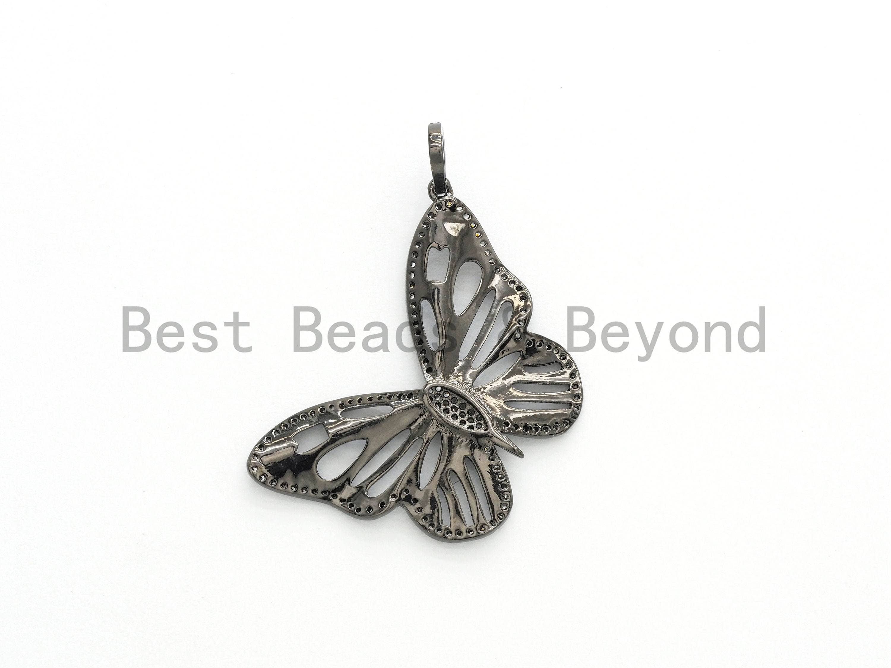 Large CZ Micro Pave Butterfly Pendant, sku#F557