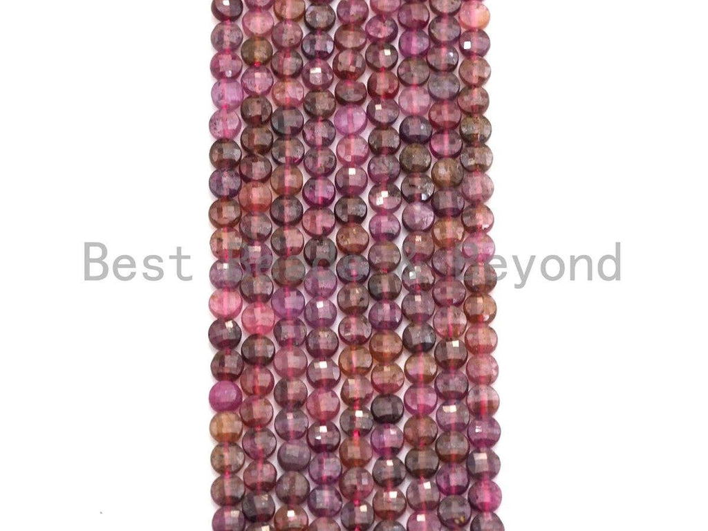 High Quality Natural Ruby Checkerboard Cut Coin Shape beads, 4mm Turtle Shell Cut Ruby Beads, 16" Full strand, sku#U795