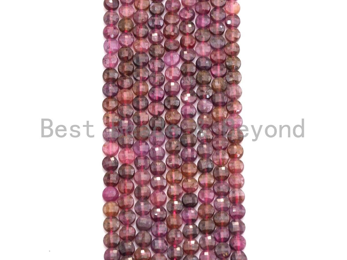 High Quality Natural Ruby Checkerboard Cut Coin Shape beads, 4mm Turtle Shell Cut Ruby Beads, 16" Full strand, sku#U795