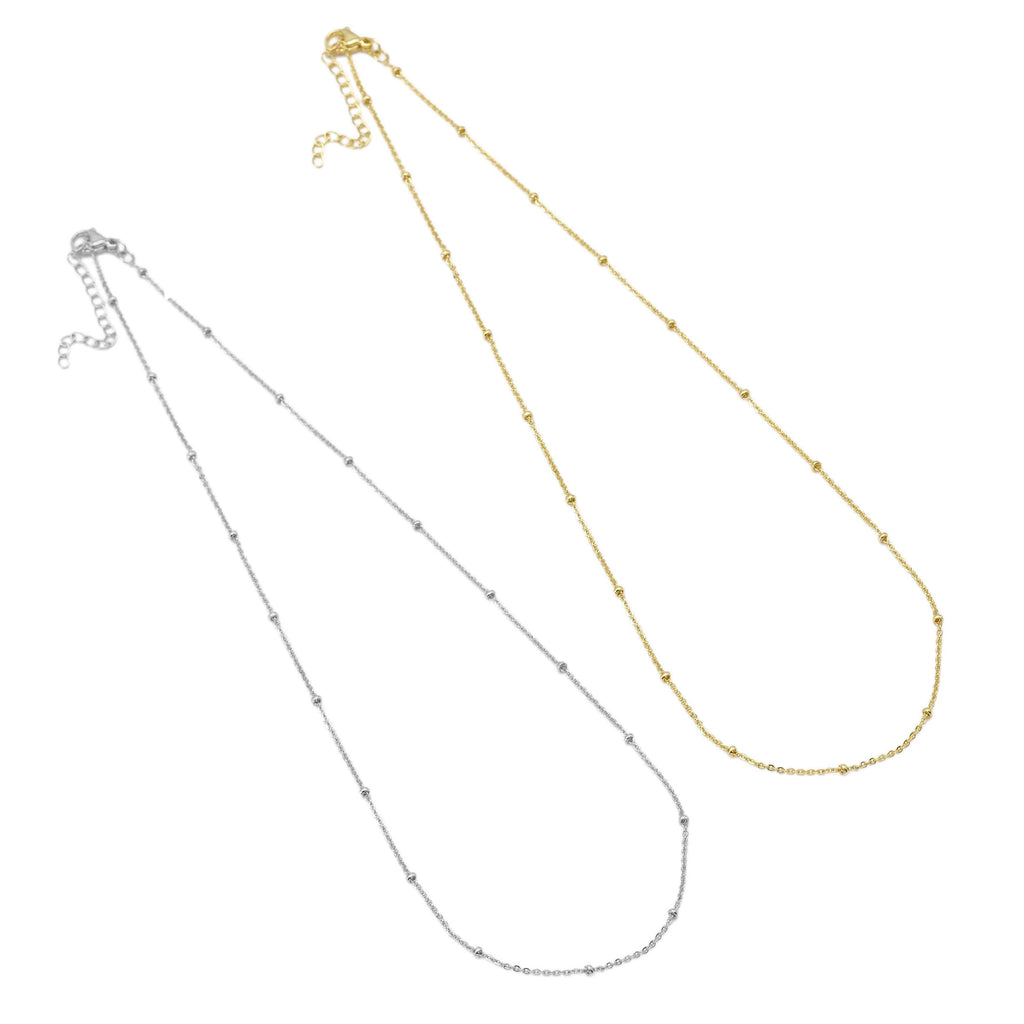Gold Silver Rolo Link Dainty Ball Necklace, Sku#LD507
