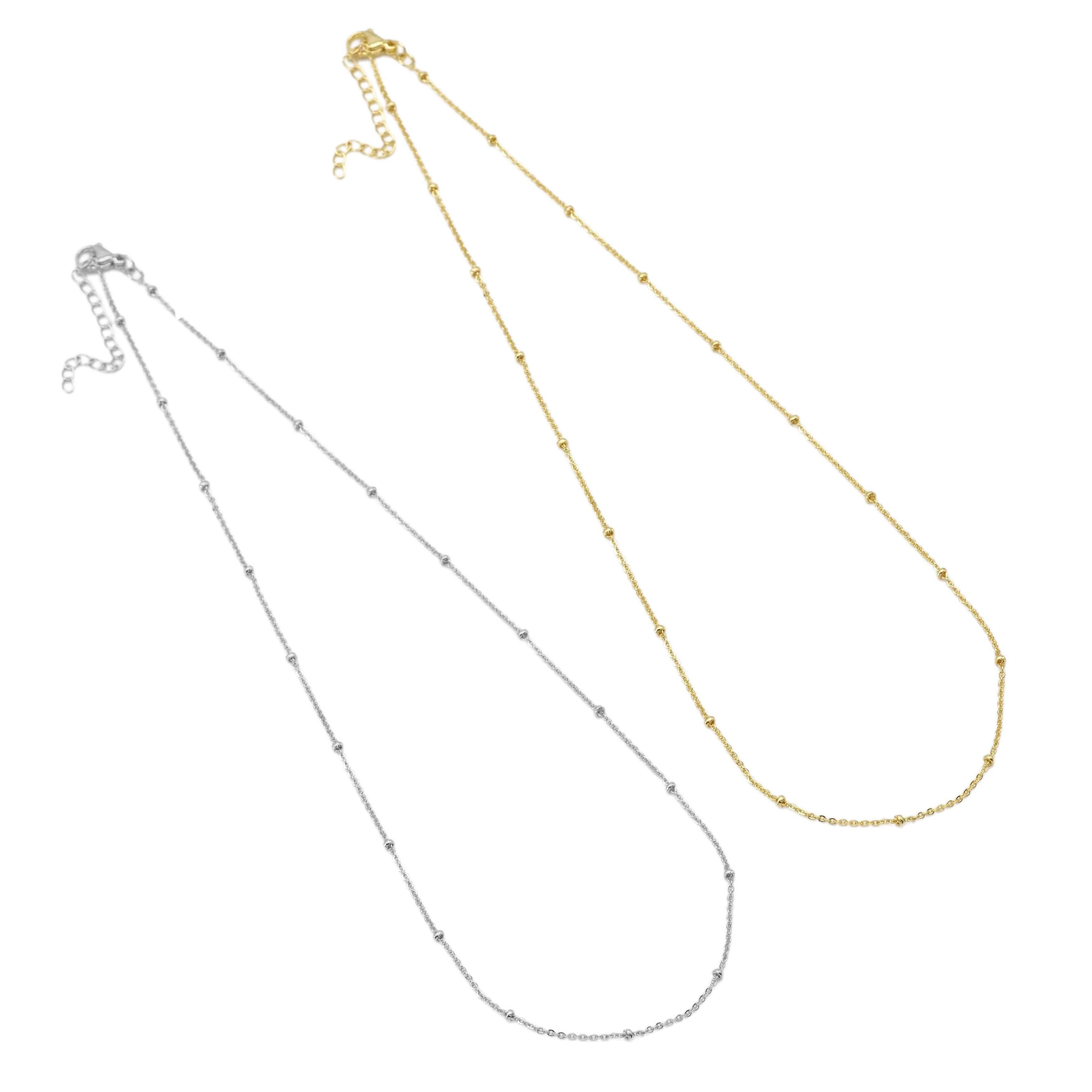Gold Silver Rolo Link Dainty Ball Necklace, Sku#LD507