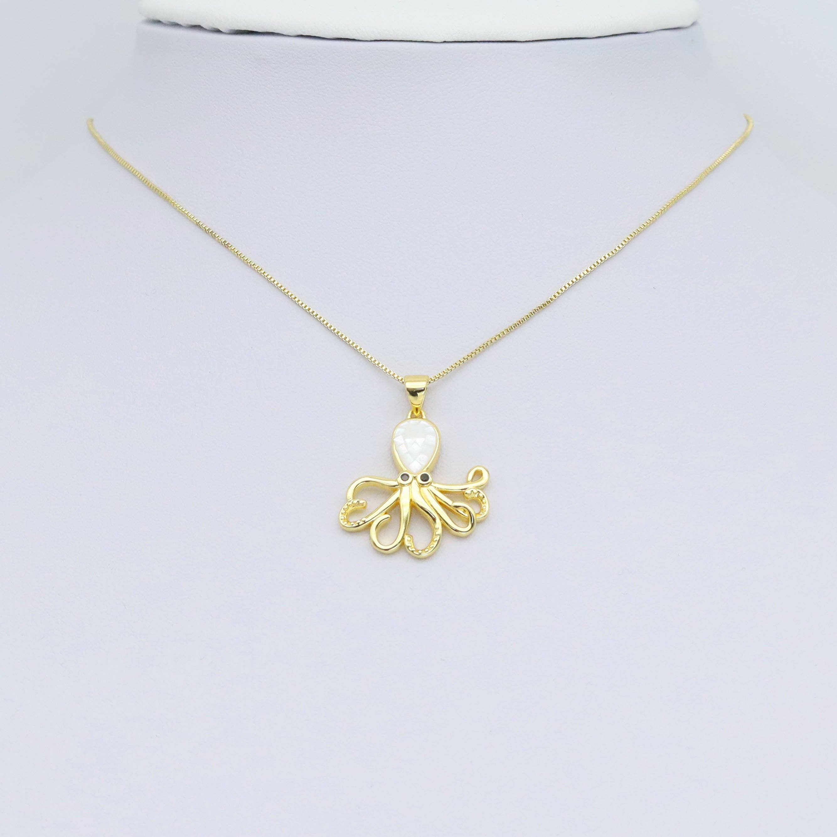 White Blue Mother of Pearl Octopus Charm Pendant, Sku#WL7