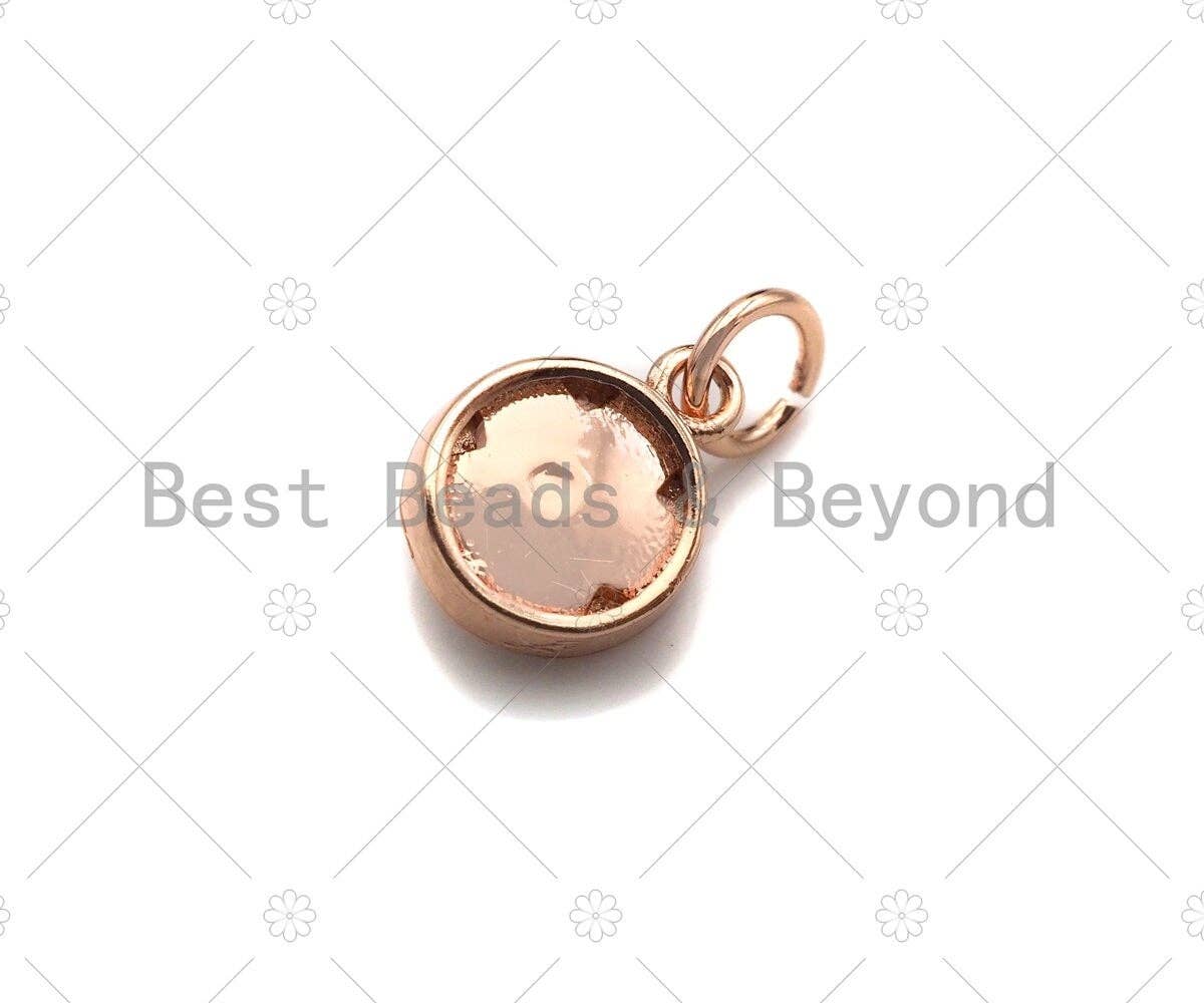 CZ Micro Pave Blue Star On Round Pendant, Gold/Rose Gold/Silver Charm, Blue Star Charm,8x6mm, Sku#Y398