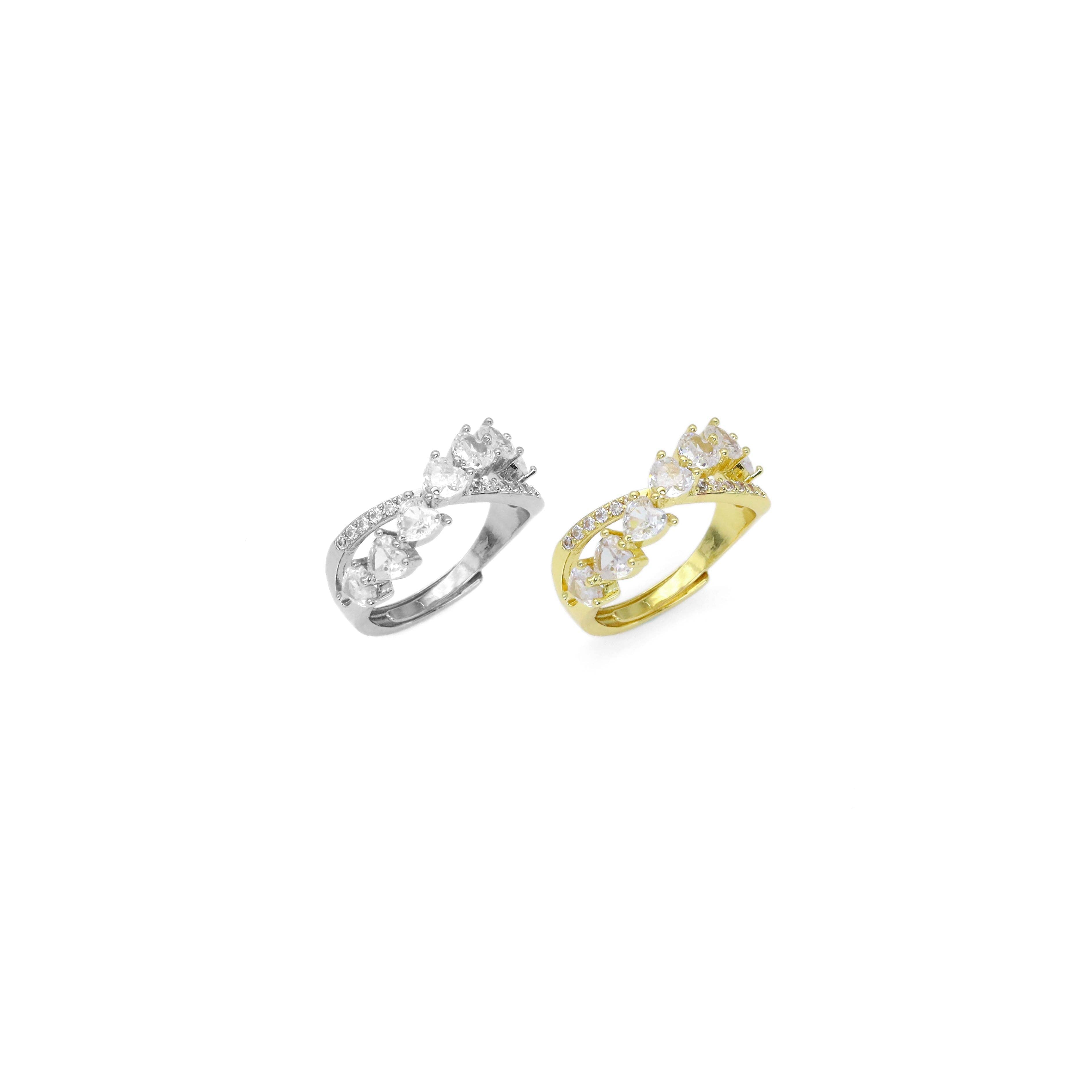 Gold Silver String Hearts Criss Cross Adjustable Ring, Sku#A174