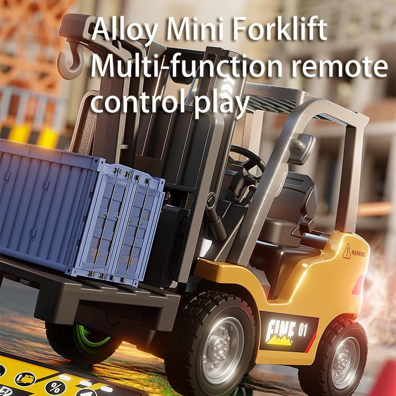 Hotfree 1/64 Mini RC Forklift, Remote Control Excavator, 11 Channel 2 Mode 2.4Ghz Remote Control Alloy Construction Vehicles Set with USB-C Rechargeable, 2 in 1 Transformable Lift Fork & Hook, Birthday Christmas Gift for Kids Adults Boys and Girls