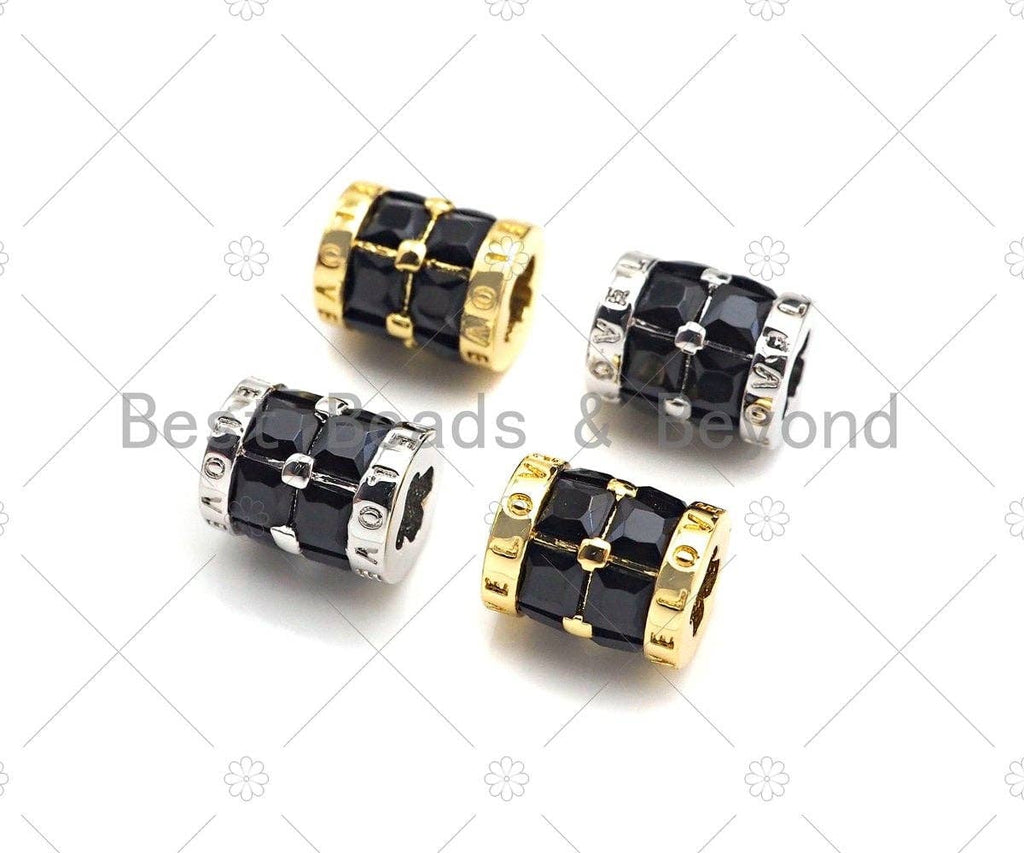 CZ Micro Pave Clover Shape Large Hole Tube Spacer Beads Charms/Drum Barrel Beads, Black CZ, 7x8mm, Sku#Y355