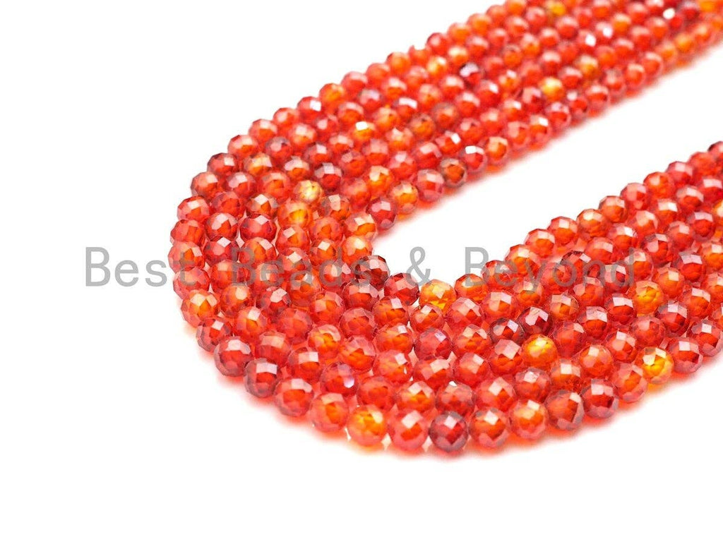2mm/3mm/4mm High Quality Sparkly Cubic Zirconia Beads, Faceted Sparkly Orange Red Color beads, 15.5inch full strand, SKU#U917