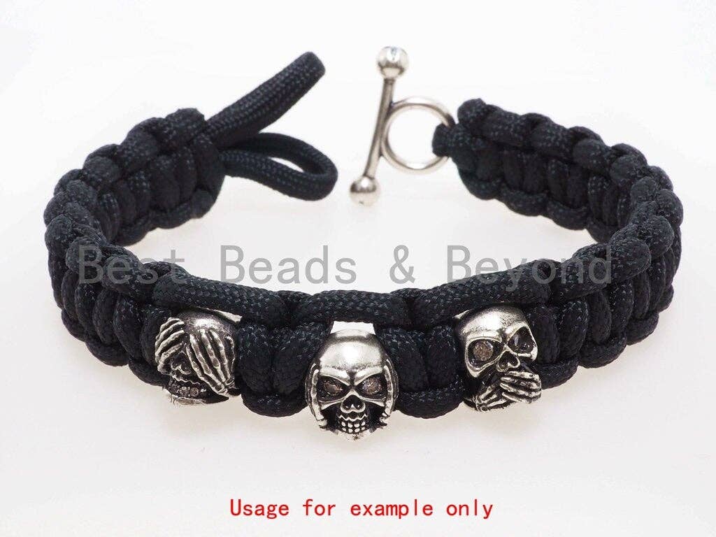 Antique Style Mini Skull Bead, Paracord Survival Bracelet Beads,Keychain Lanyard Making Beads,Men's Jewelry Findings,9x9x10mm,sku#Y117