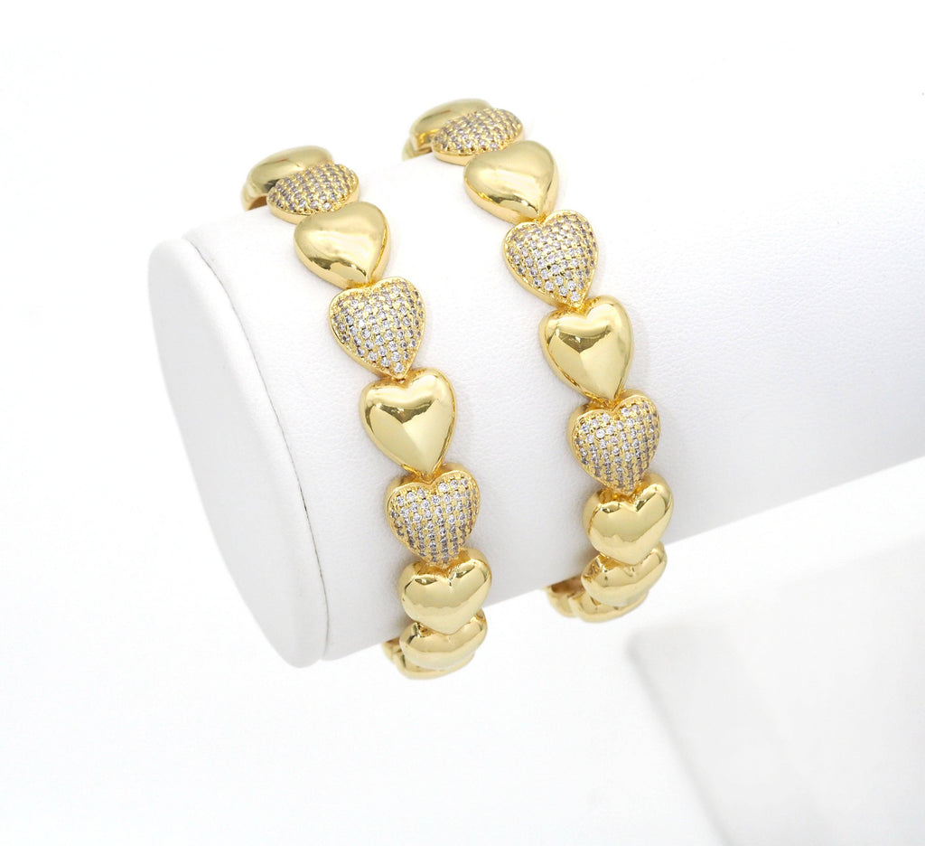 CZ Gold Puffy Heart Bracelet, Sku#LD362